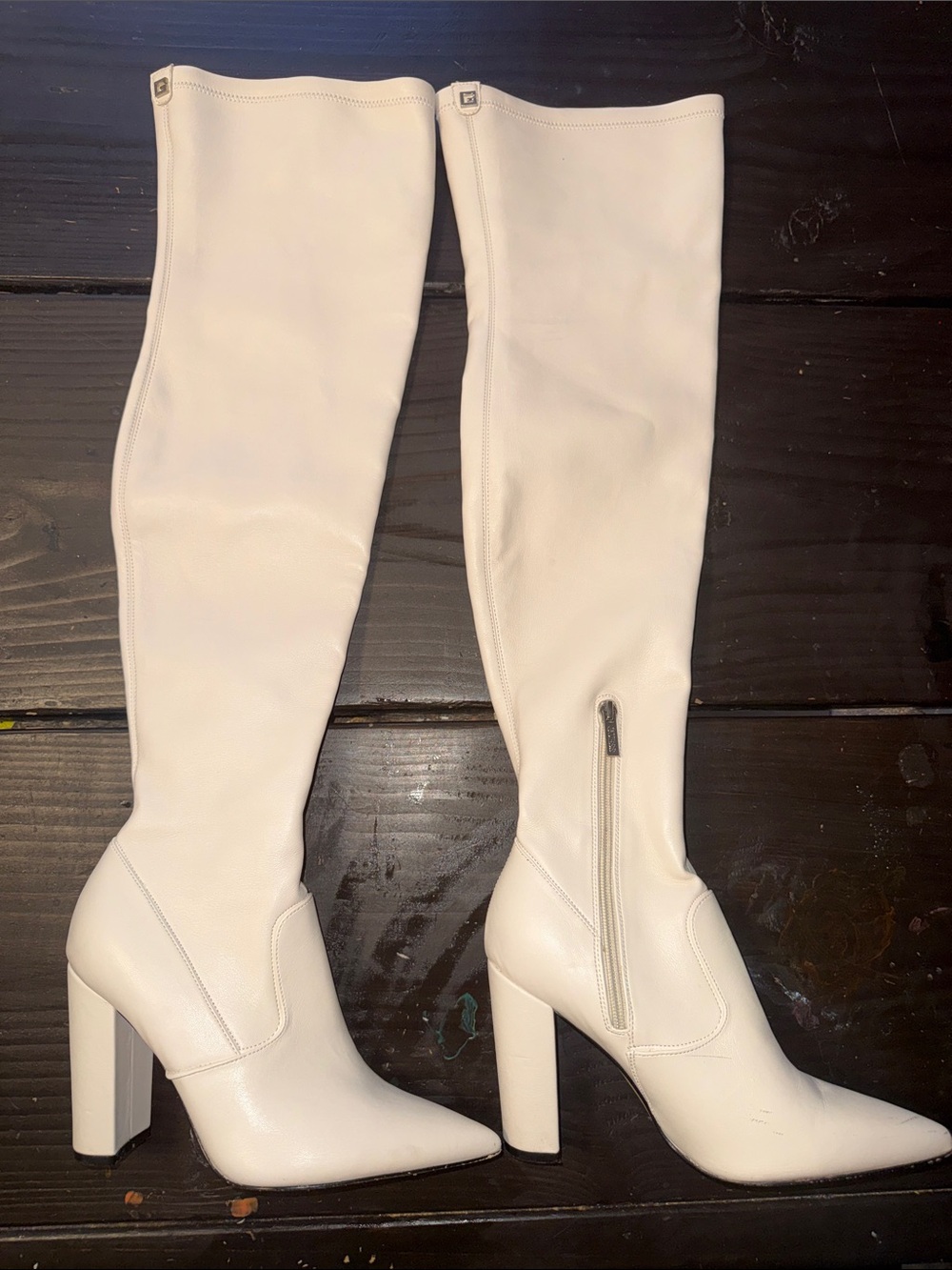 Guess White Over-the-Knee Block Heel Boots